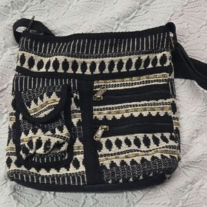 Chic Black and Cream Patterned Crossbody Bag